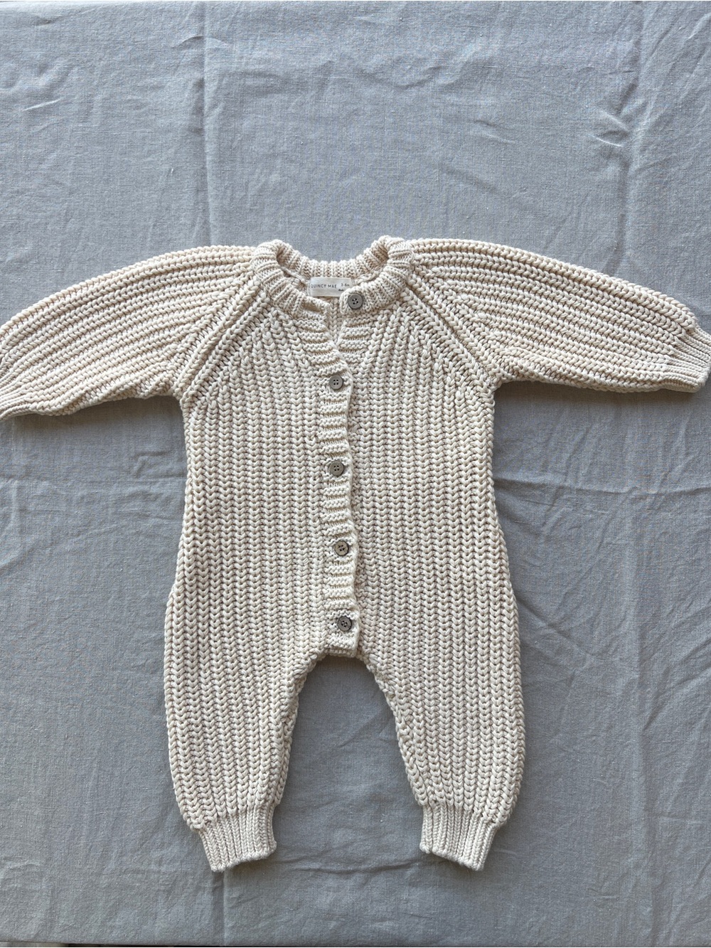 Quincy Mae Cream Knit Button-Front Baby One-Piece Jumpsuit